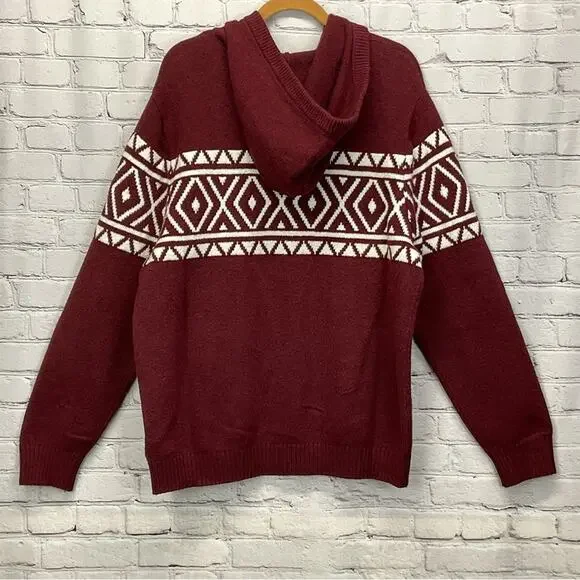 Goodfellow Knit Hooded Sweater Mens Size XXL Burgundy/White Pullover Soft Preppy - Picture 10 of 11